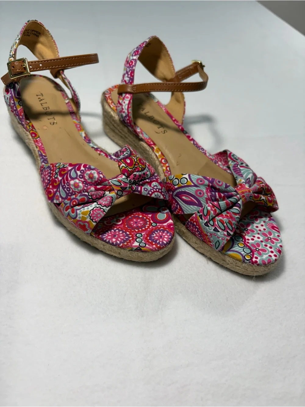 Talbots Women's Pink Patterned‎ Knot Espadrille Wedge Sandals